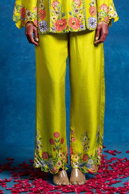 Soup By Sougat Paul_Yellow Silk Zari, Sequins, Embroidery V-neck Rangtara And Embellished Peplum Set _Online_at_Aza_Fashions