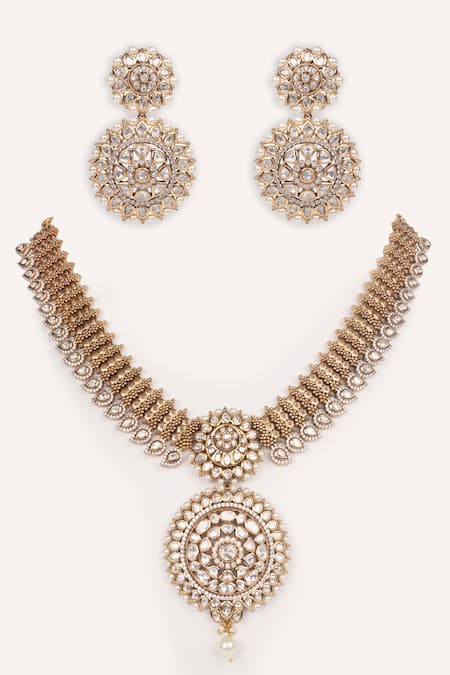 Zevar By Geeta Circular Pendant Neckace Set 
