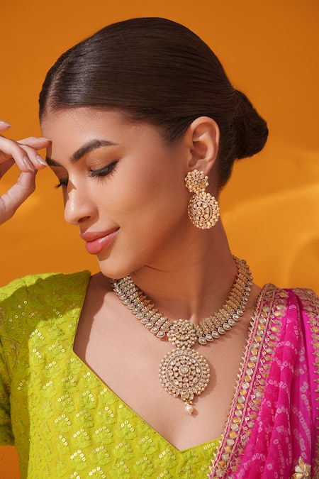 Zevar By Geeta Circular Pendant Neckace Set 