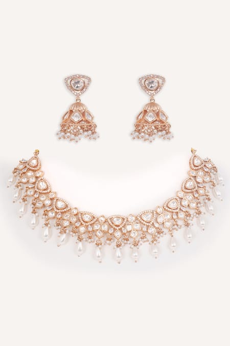Zevar By Geeta Kundan & Polki Necklace With Earrings