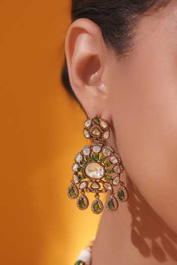 Zevar By Geeta Green Stones, Beads Kundan Embellished Neckalce With Earrings Online at Aza Fashions Zevar By Geeta_Green Stones, Beads Kundan Embellished Neckalce With Earrings _Online_at_Aza_Fashions