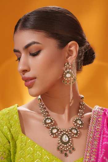 Buy Zevar By Geeta Green Stones, Beads Kundan Embellished Neckalce With Earrings Online at Aza Fashions Buy_Zevar By Geeta_Green Stones, Beads Kundan Embellished Neckalce With Earrings _Online_at_Aza_Fashions