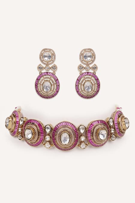 Zevar By Geeta Red Stone Studded Choker Set