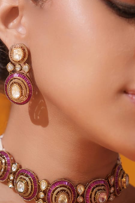 Buy Zevar By Geeta Gold Plated Stones Red Studded Choker Set Online at Aza Fashions Buy_Zevar By Geeta_Gold Plated Stones Red Studded Choker Set _Online_at_Aza_Fashions