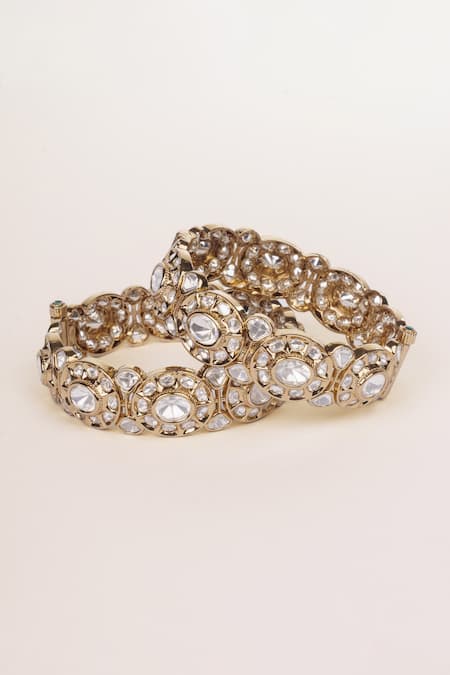 Shop Zevar By Geeta Gold Plated Stones Kundan And Polki Studded Bangles - Set Of 2 at Aza Fashions Shop_Zevar By Geeta_Gold Plated Stones Kundan And Polki Studded Bangles - Set Of 2 _at_Aza_Fashions