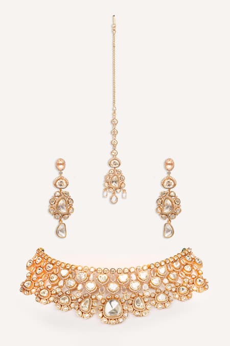 Zevar By Geeta Gold Plated Stones Embellished Necklace Set 