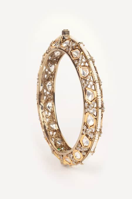 Zevar By Geeta Kundan & Polki Studded Bangles - Set of 2 