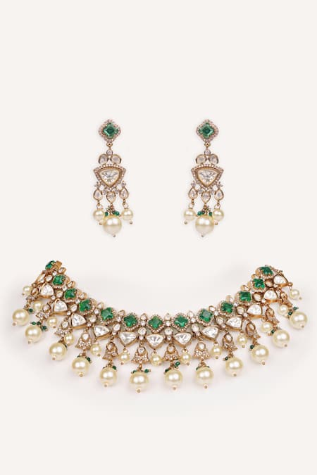 Zevar By Geeta Bead Drop & Stone Studded Necklace Set 