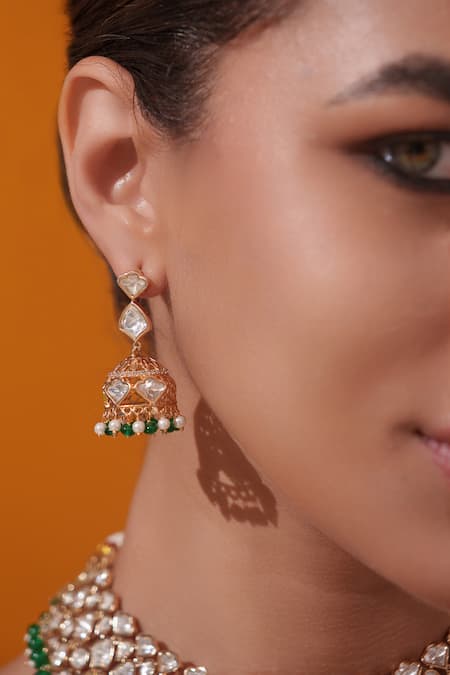 Zevar By Geeta_Gold Plated Pearls, Stones Kundan Necklace With Earrings _Online_at_Aza_Fashions