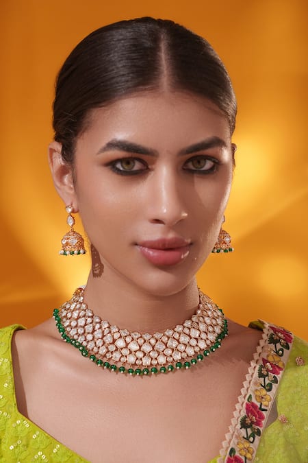 Zevar By Geeta Gold Plated Pearls, Stones Kundan Necklace With Earrings 
