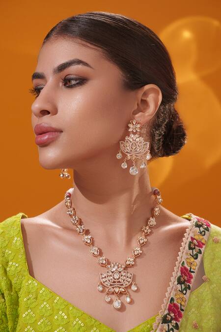 Buy Zevar By Geeta Gold Plated Stones, Pearls Kundan Studded Necklace With Earrings Online at Aza Fashions Buy_Zevar By Geeta_Gold Plated Stones, Pearls Kundan Studded Necklace With Earrings _Online_at_Aza_Fashions