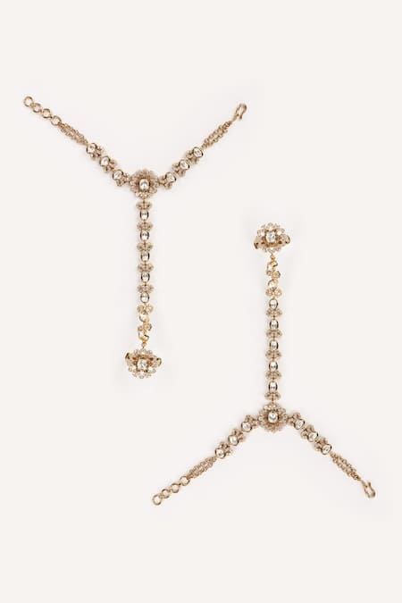 Zevar By Geeta Gold Plated Stones Polki Studded Hathphools - Set Of 2 