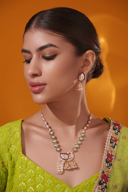 Shop Zevar By Geeta Multi Color Pearls, Stones Kundan Necklace With Earrings Online at Aza Fashions Shop_Zevar By Geeta_Multi Color Pearls, Stones Kundan Necklace With Earrings _Online_at_Aza_Fashions