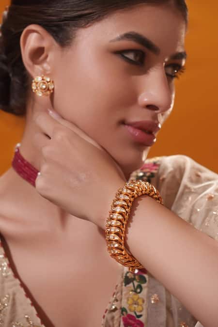 Zevar By Geeta Gold Plated Stones Polki And Kundan Studded Bracelet 
