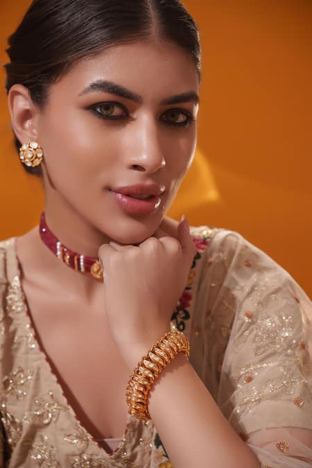 Buy_Zevar By Geeta_Gold Plated Stones Polki And Kundan Studded Bracelet _Online_at_Aza_Fashions