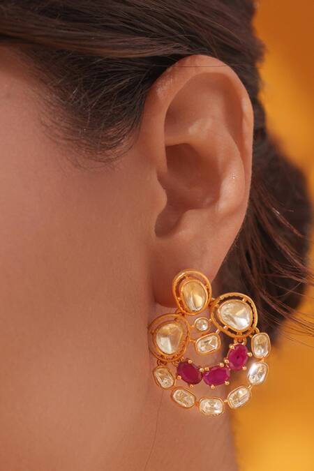 Zevar By Geeta_Gold Plated Stones Layered Embellished Necklace Set _Online_at_Aza_Fashions