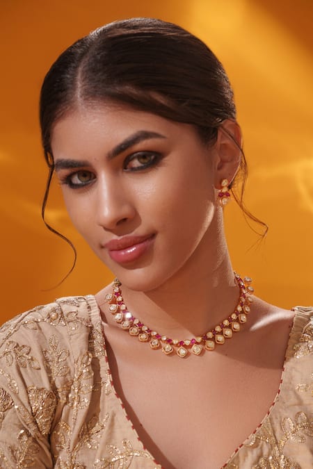 Buy Zevar By Geeta Gold Plated Crystals, Stones Red Embellished Necklace Set Online at Aza Fashions Buy_Zevar By Geeta_Gold Plated Crystals, Stones Red Embellished Necklace Set _Online_at_Aza_Fashions