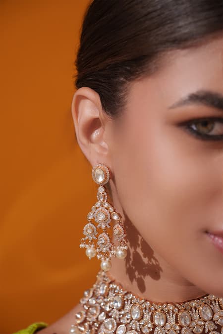 Zevar By Geeta_Gold Plated Stones, Pearls Kundan And Polki Embellished Bridal Necklace Set _Online_at_Aza_Fashions