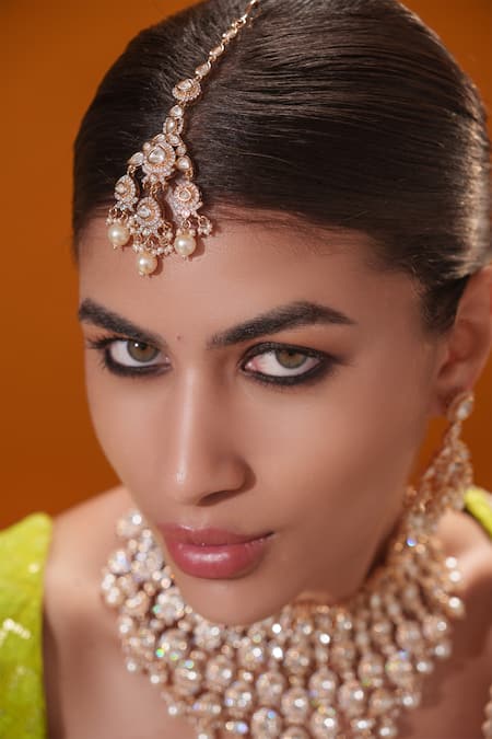 Buy_Zevar By Geeta_Gold Plated Stones, Pearls Kundan And Polki Embellished Bridal Necklace Set 