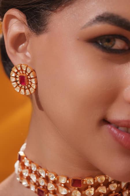 Zevar By Geeta Gold Plated Stones Studded Choker Set Online at Aza Fashions Zevar By Geeta_Gold Plated Stones Studded Choker Set _Online_at_Aza_Fashions