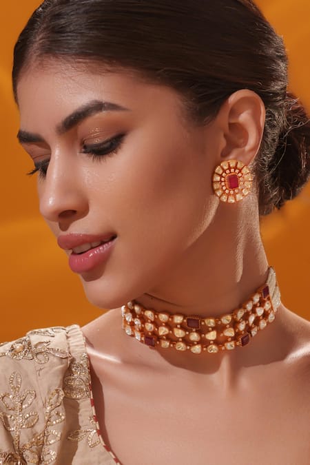Buy Zevar By Geeta Gold Plated Stones Studded Choker Set Online at Aza Fashions Buy_Zevar By Geeta_Gold Plated Stones Studded Choker Set _Online_at_Aza_Fashions