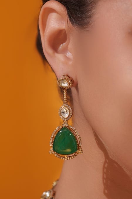 Zevar By Geeta_Gold Plated Stones Long Layered Necklace Set _Online_at_Aza_Fashions