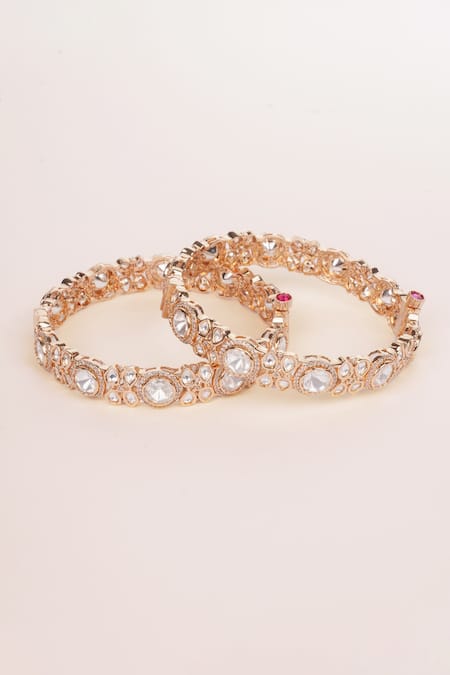 Zevar By Geeta Gold Plated Stones Kundan Bangles - Set Of 2 