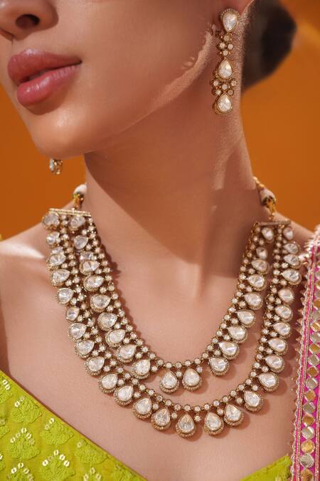 Buy Zevar By Geeta Gold Plated Stones, Pearls Long Necklace With Embellished Earrings Online at Aza Fashions Buy_Zevar By Geeta_Gold Plated Stones, Pearls Long Necklace With Embellished Earrings _Online_at_Aza_Fashions