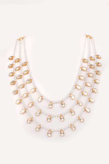 Zevar By Geeta White Teardrop Layered Necklace Set 