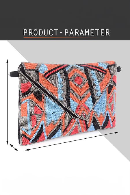 Shop_Nazaakat By Samara Singh_Multi Color Beads Geometric Embellished Flap Bag 