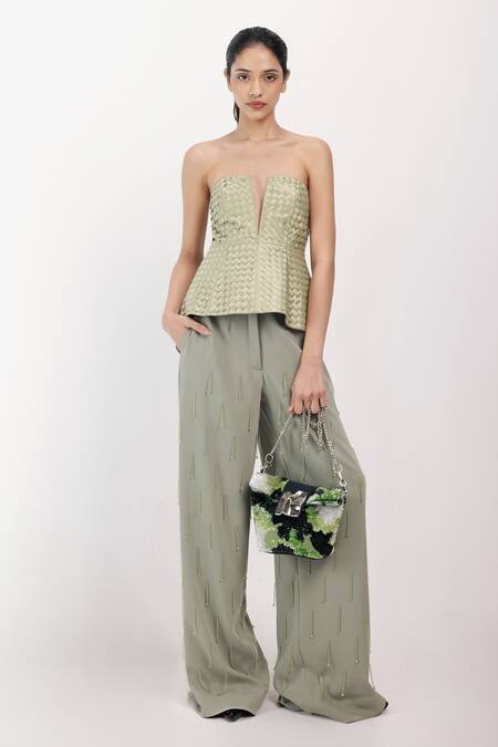 Siddhant Agrawal_Green Beads, Sequins Frozen Lichen Bag _at_Aza_Fashions