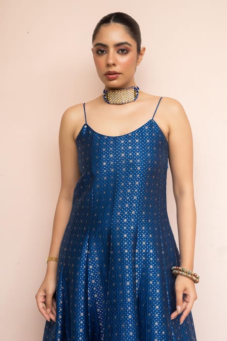 Buy_Safaa_Blue Vegan Silk Zari, Gota Patti Scoop Neck Saaz E Sitam Anarkali Set _Online_at_Aza_Fashions