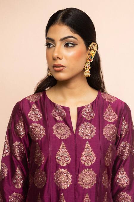 Buy_Safaa_Magenta Vegan Silk Zari, Embroidery Split Ke Anarkali Salwar Set _Online_at_Aza_Fashions