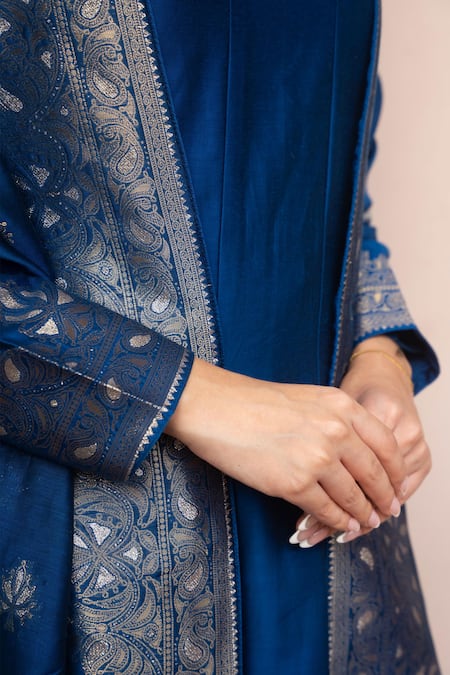 Safaa Blue Vegan Silk Zari Round Neck Purani Mehfil Anarkali Set at Aza Fashions Safaa_Blue Vegan Silk Zari Round Neck Purani Mehfil Anarkali Set _at_Aza_Fashions