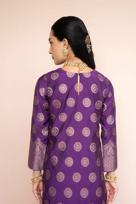 Shop_Safaa_Purple Vegan Silk Zari, Gota Patti, Embroidery Carrom E Baithak Kurta And Pant Set _Online_at_Aza_Fashions