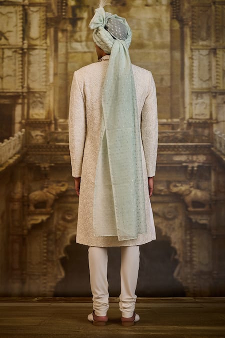 Nitika Gujral Raw Silk Embroidered Sherwani With Churidar 