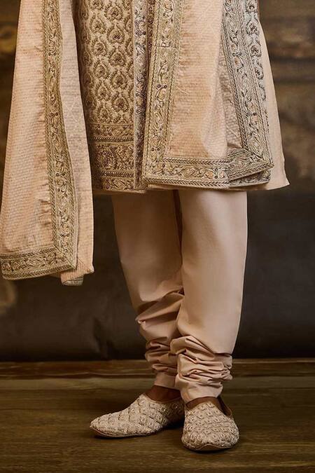 Buy_Nitika Gujral_Ivory Taffeta, Silk, Cotton Embroidery, Zari Sherwani Set _Online_at_Aza_Fashions