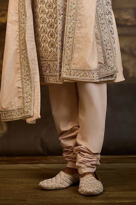 Buy_Nitika Gujral_Ivory Taffeta, Silk, Cotton Embroidery, Zari Sherwani Set _Online_at_Aza_Fashions