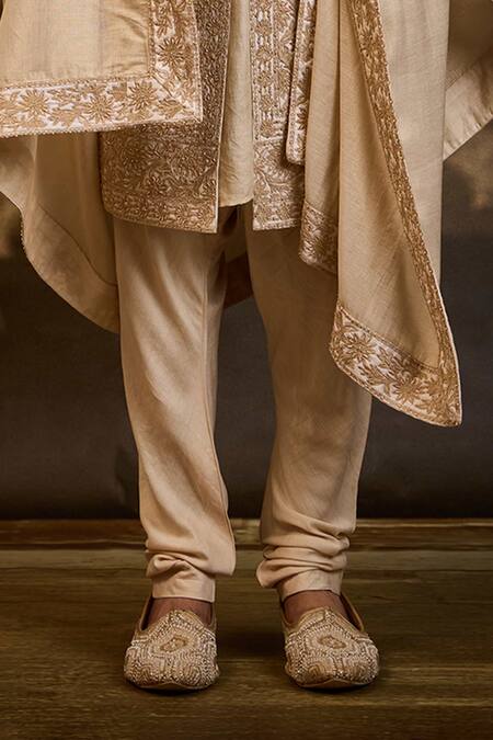 Buy_Nitika Gujral_Ivory Taffeta, Cotton, Silk Embroidery Sherwani Set _Online_at_Aza_Fashions