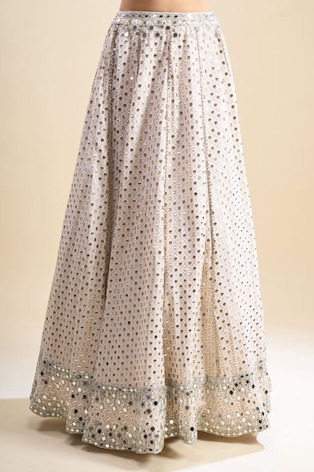 Buy_Samyukta Singhania_Off White Georgette, Net Mirrors, Embroidery, Foil Printing Work Lehenga Set 