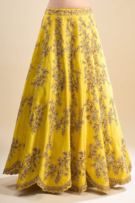 Buy Samyukta Singhania Yellow Silk, Net Sequins, Pearls, Embroidery Square Neck Work Lehenga Set Buy_Samyukta Singhania_Yellow Silk, Net Sequins, Pearls, Embroidery Square Neck Work Lehenga Set