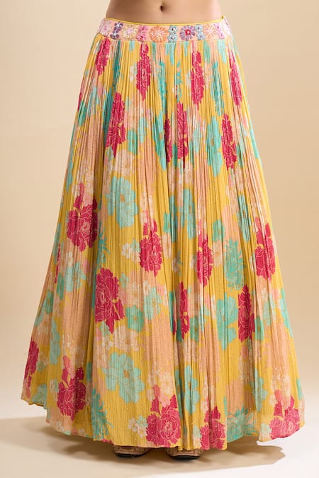 Shop_Samyukta Singhania_Multi Color Georgette, Organza Embroidery, Mirrors, Floral Pattern Lehenga Set 