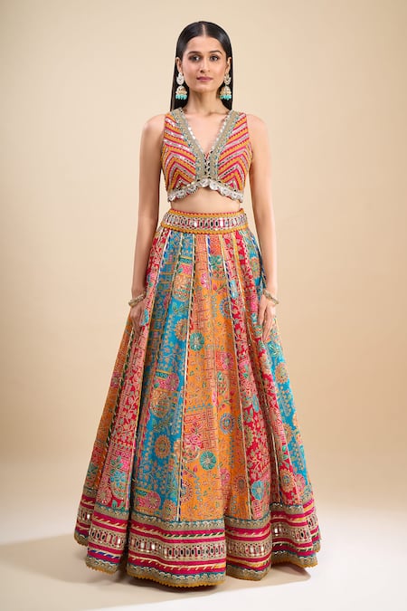 Samyukta Singhania Blue Silk, Organza Mirrors, Pearls, Sequins, Zari, Embroidery Work Lehenga Set Online at Aza Fashions Samyukta Singhania_Blue Silk, Organza Mirrors, Pearls, Sequins, Zari, Embroidery Work Lehenga Set _Online_at_Aza_Fashions