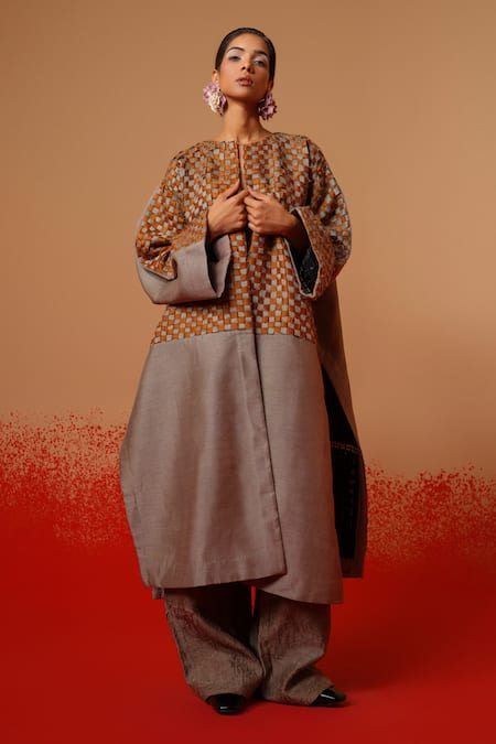 Shop_Stoique_Gray Silk Petal Mysore Pant _Online_at_Aza_Fashions