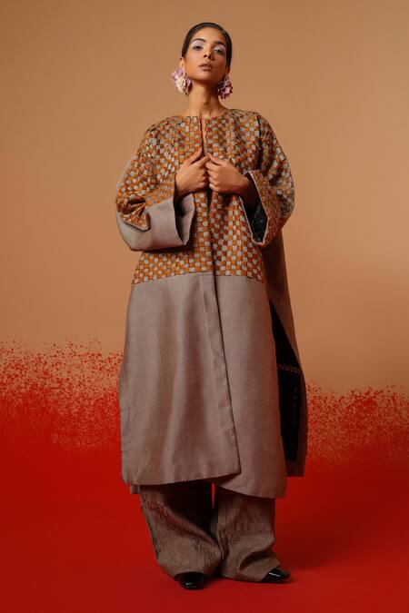 Shop_Stoique_Gray Silk Petal Mysore Pant _Online_at_Aza_Fashions