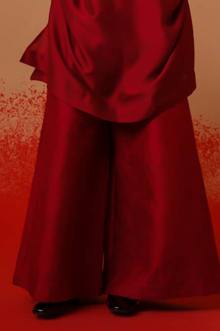 Stoique_Red Silk Root Mysore Pant _Online_at_Aza_Fashions