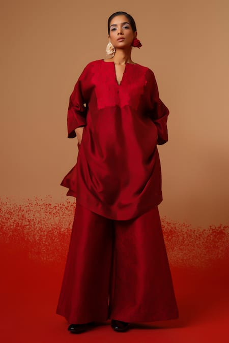 Shop_Stoique_Red Silk Root Mysore Pant _Online_at_Aza_Fashions