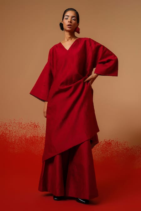 Stoique_Red Silk Flow Pant _at_Aza_Fashions