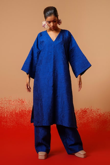 Stoique_Blue Silk Stream Petal Pant _at_Aza_Fashions