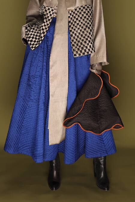 Stoique_Blue Silk Embroidery Loom Skirt _Online_at_Aza_Fashions